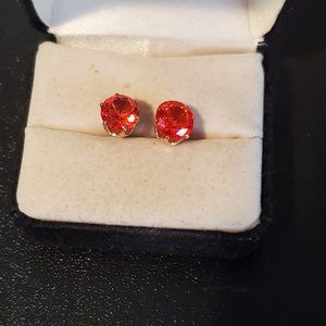 Gold Tone Pink Topaz Stud Earrings Elegant Women